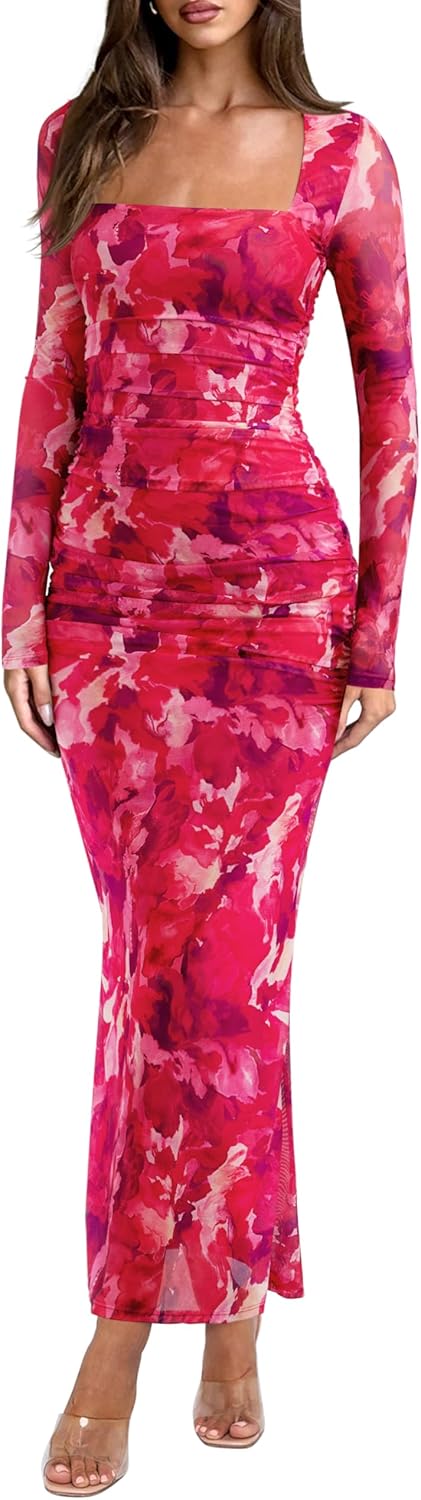 REORIA Long Sleeve Wedding Guest Maxi Dress for Women 2025