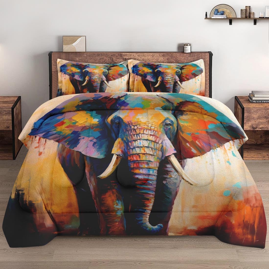 Queen Size Comforter Set with Colorful Tree Animal Design