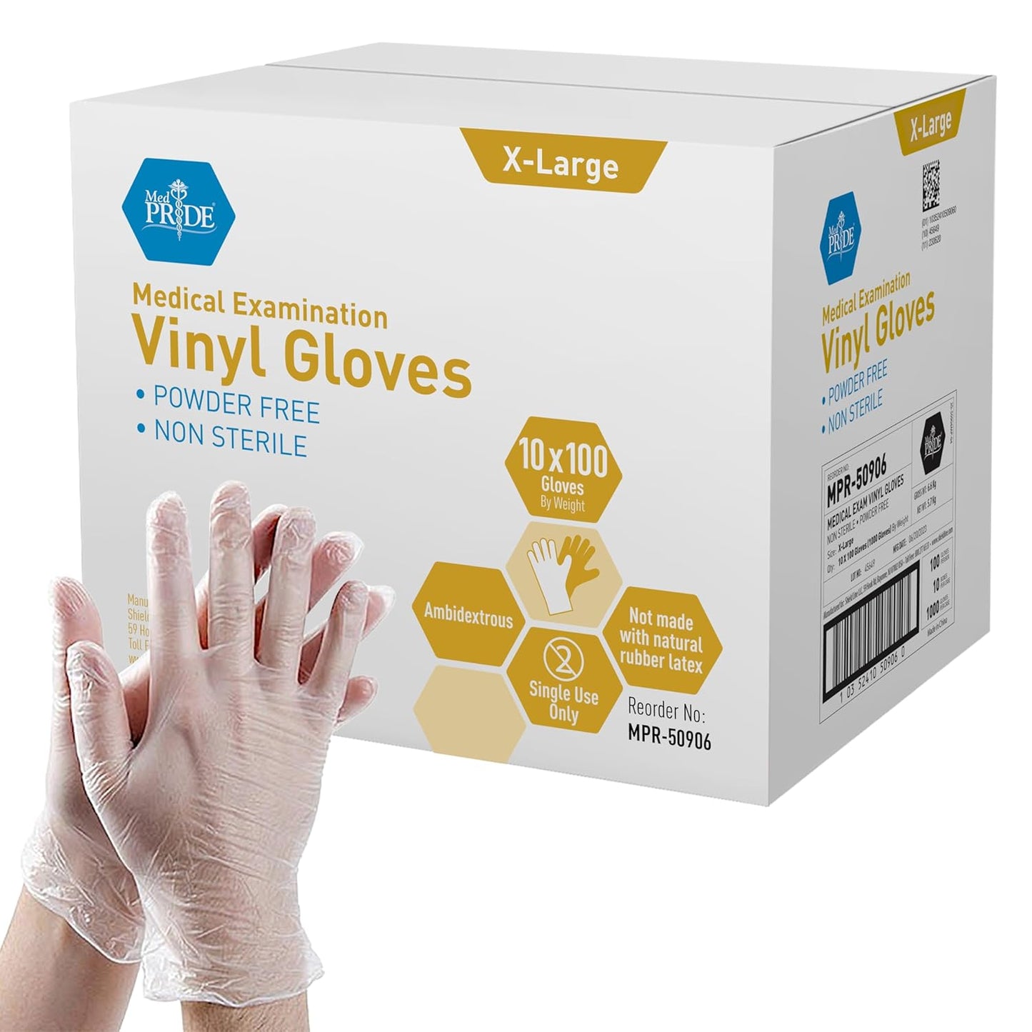 MED PRIDE Clear Vinyl Exam Gloves for Medical and Food Use