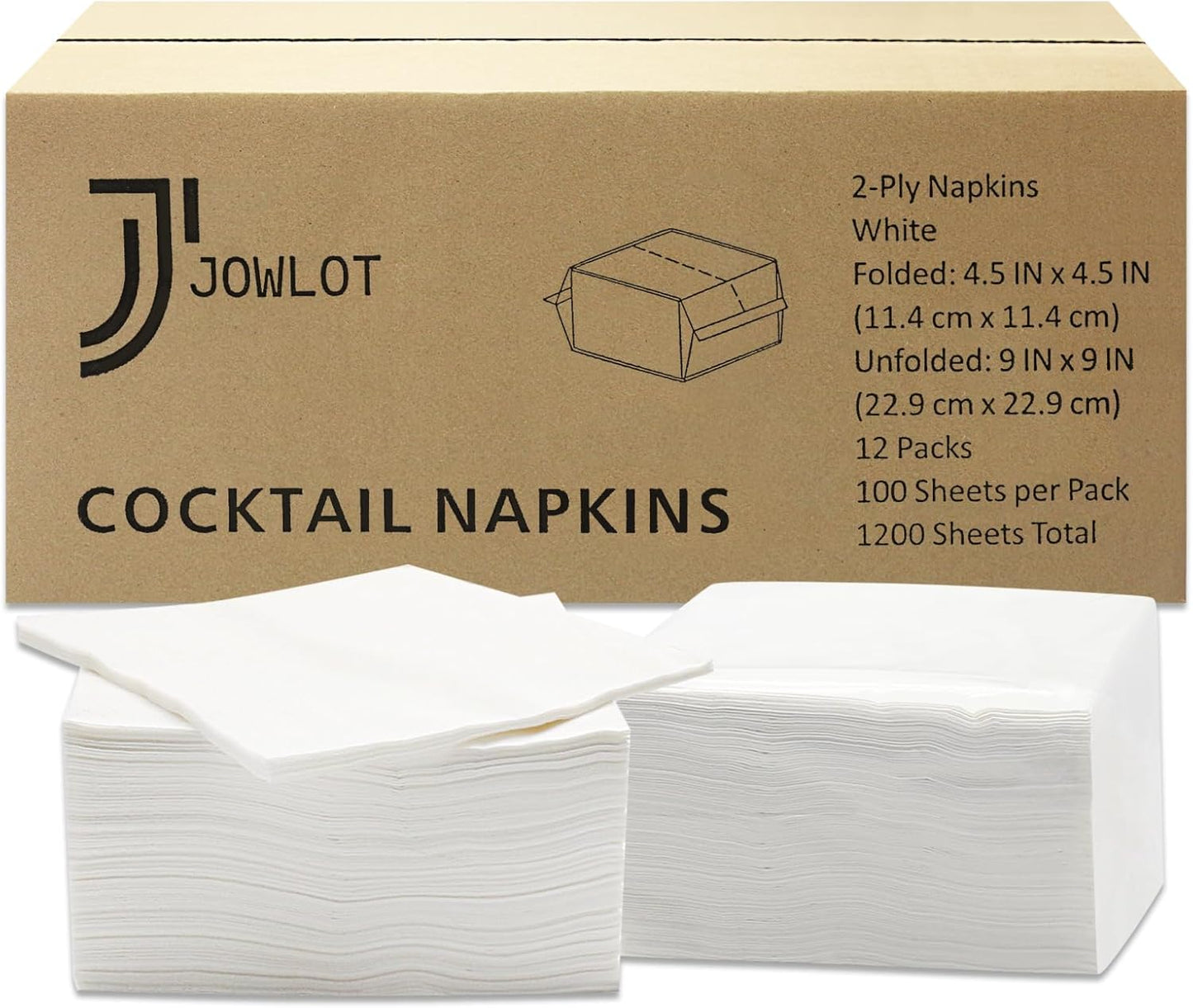 JOWLOT Cocktail Napkins - 1200 Count Bulk Pack, 2-Ply White Napkins for Parties