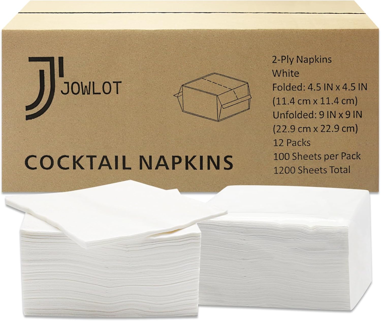JOWLOT Cocktail Napkins - 1200 Count Bulk Pack, 2-Ply White Napkins for Parties