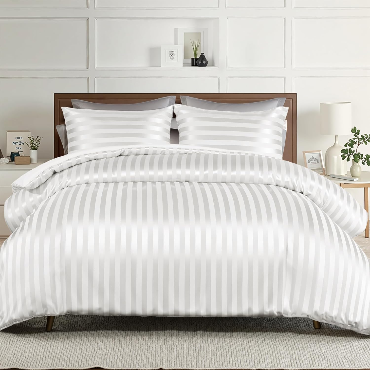 Luxury Stripe Satin King Size Comforter Set for All Seasons