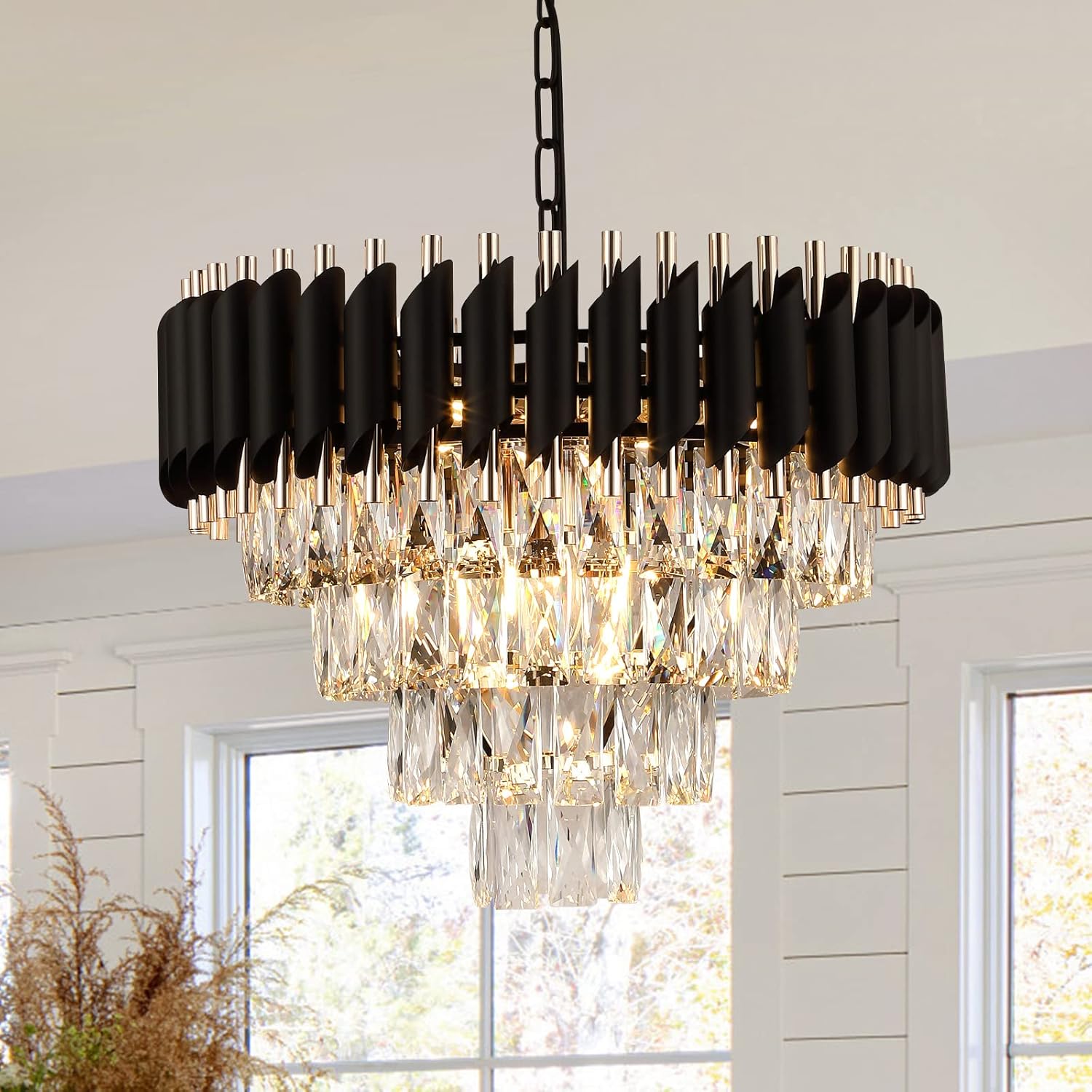 Modern Crystal Chandelier - 20in Raindrop Flush Mount Light