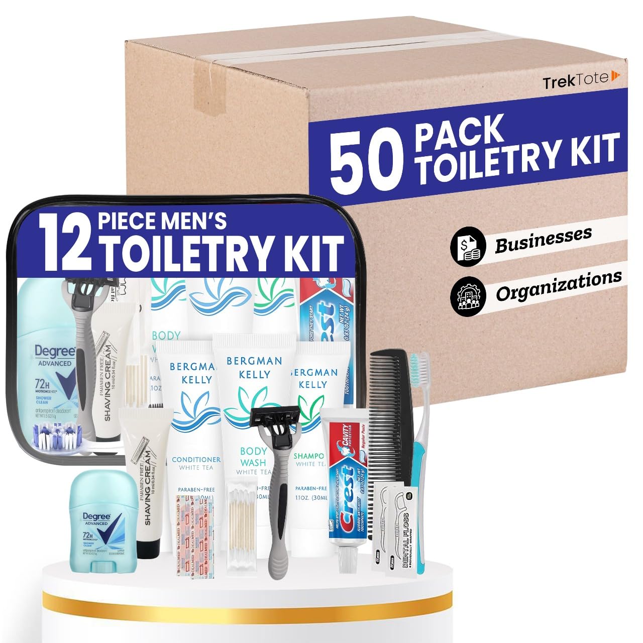 Bulk Hygiene Kit for Men - 50 Pack Travel Toiletries Set