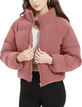 Flygo Womens Cropped Corduroy Puffer Jacket - Warm Quilted Crop