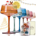 Colored Coupe Glasses Set of 6 - Hand Blown Colorful Martini Glasses