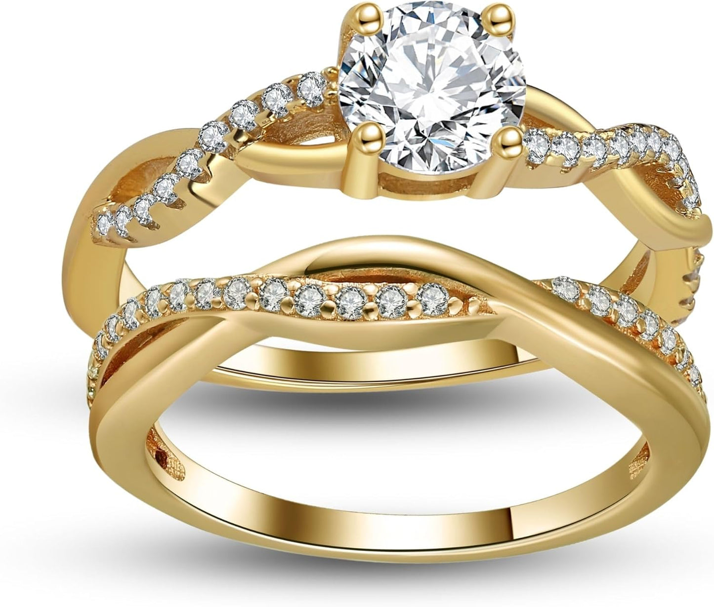 Queena CZ Wedding Ring Set for Women in 14k Gold and Silver