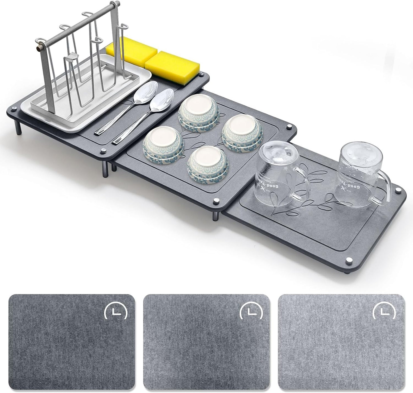 3Pcs Nesting Stone Drying Mat for Kitchen Counter - Quick Drying