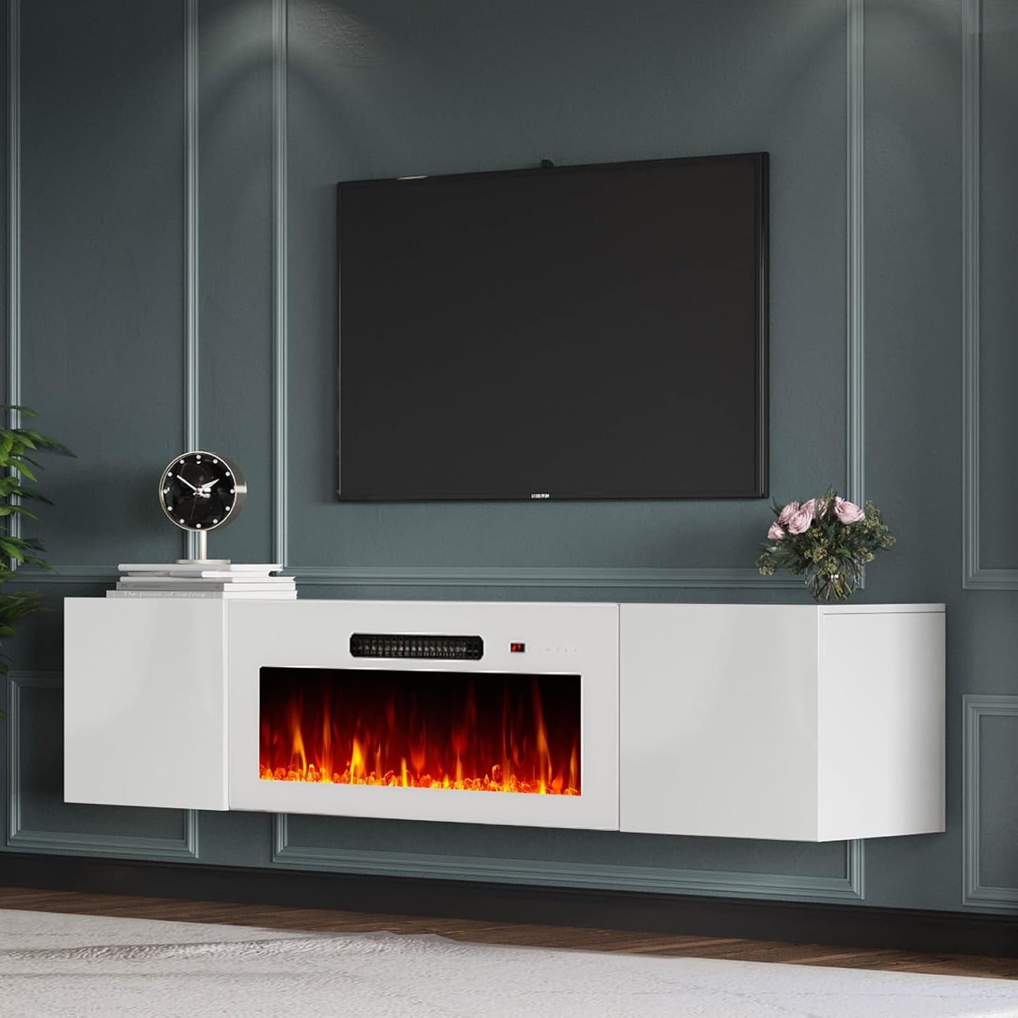 Floating TV Stand with Electric Fireplace for Modern Living Rooms