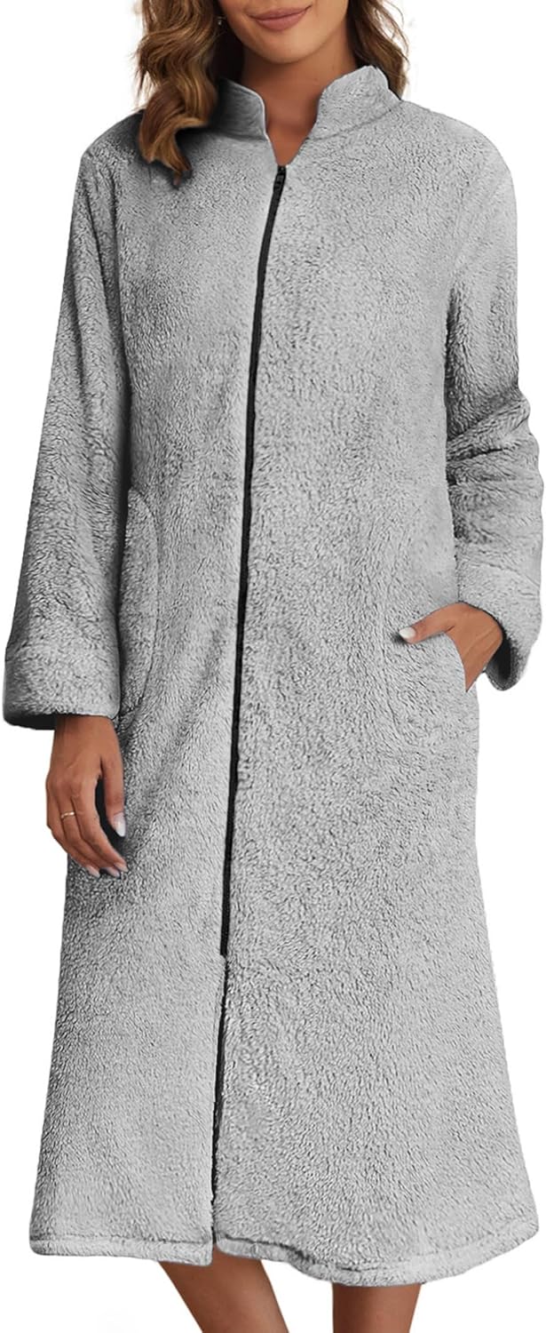 Ekouaer Women's Zip Up Robe Fleece Bathrobe for Comfort