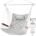 ROOITY Hammock Chair Swing Set: Wooden Armrests, Pillows, Hardware Included