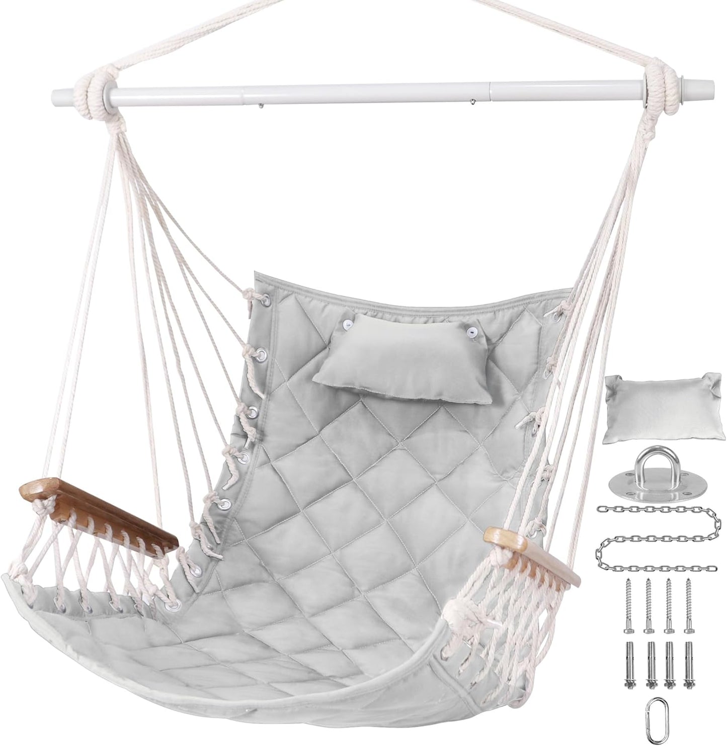 Hammock Chair Swing with Wooden Armrests for Indoor Relaxation