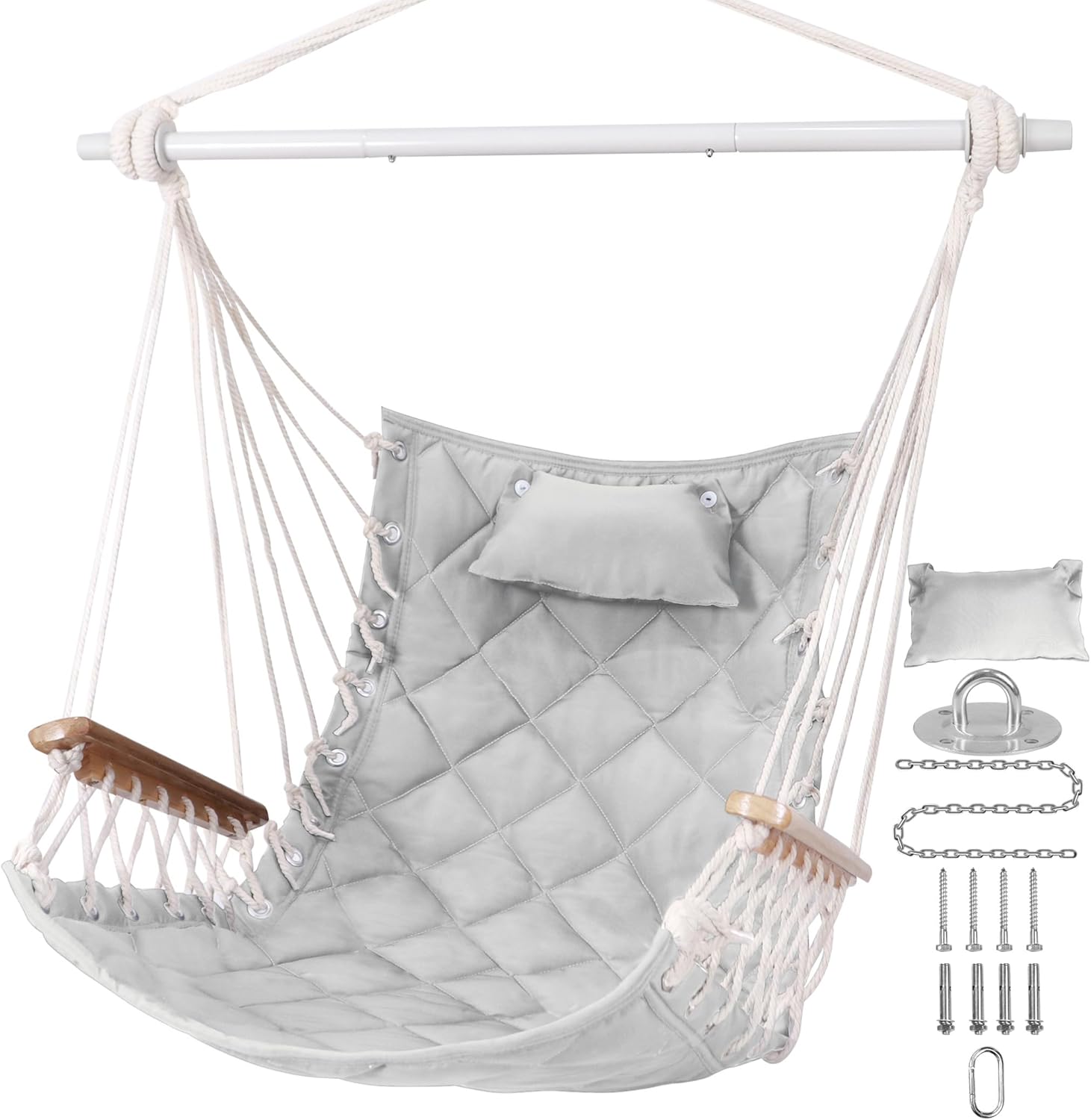 Hammock Chair Swing with Wooden Armrests for Indoor Relaxation