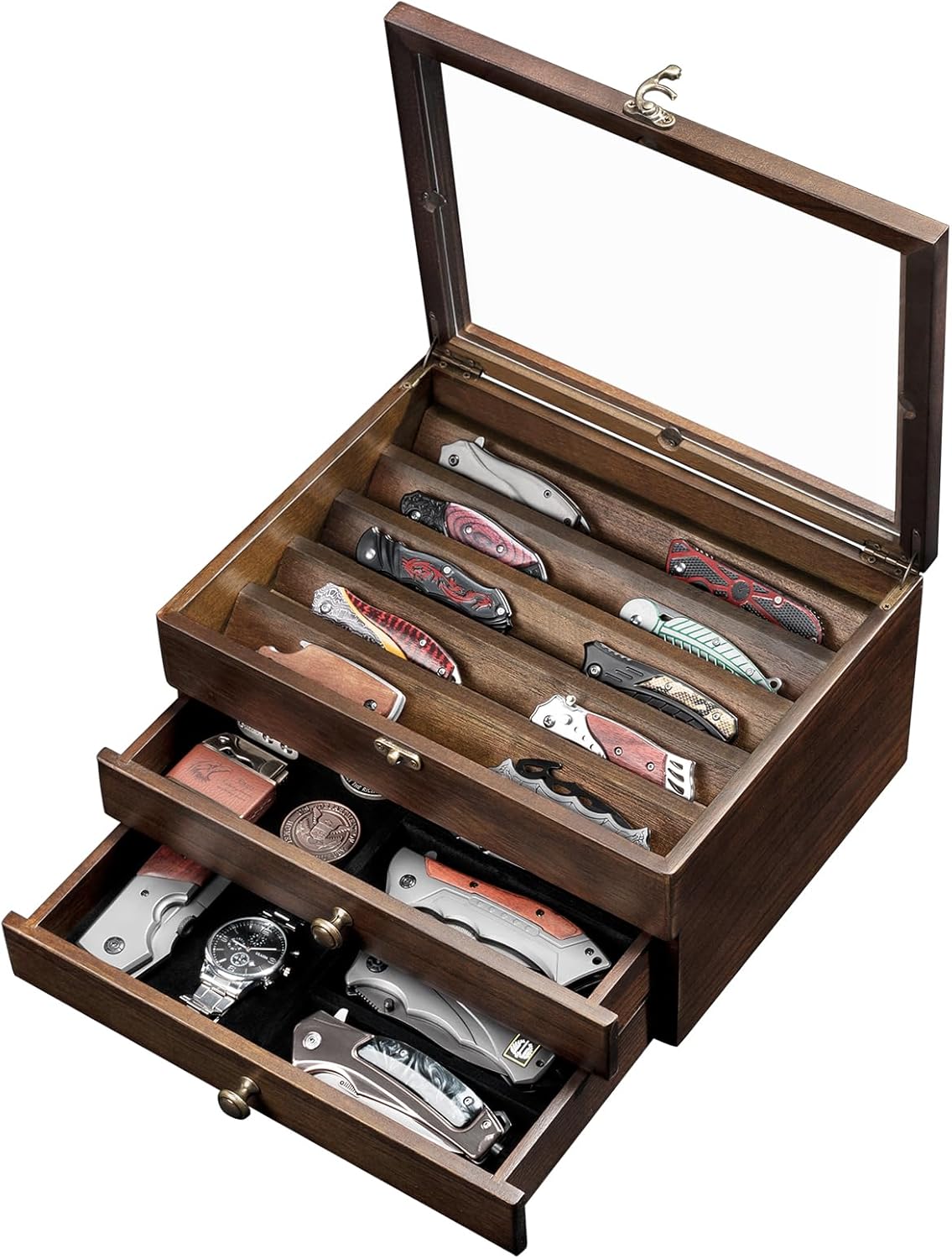 Knife Display Case for Collectors - Elegant Wooden Holder