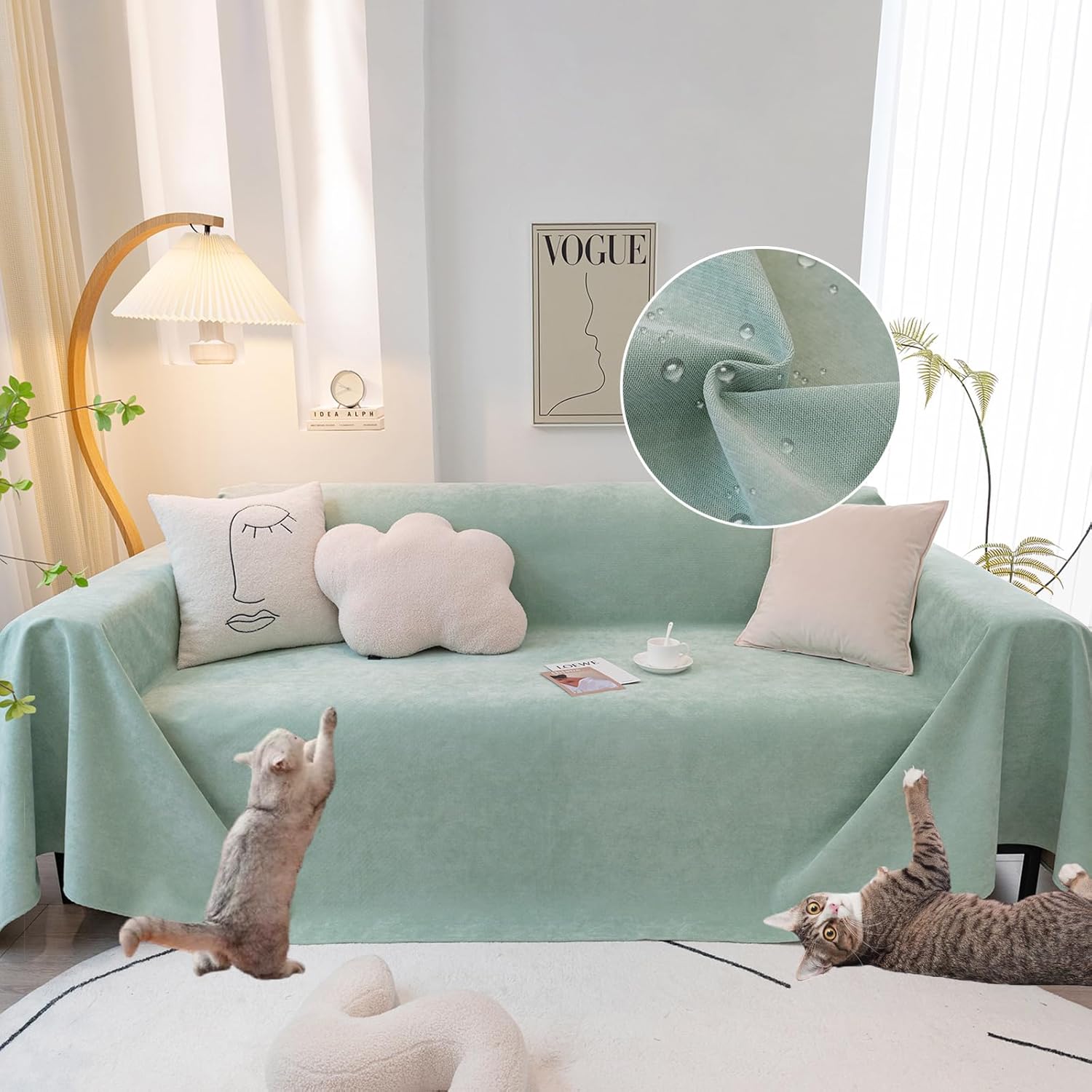 Waterproof Sea Green Sofa Covers for Sectional Protection