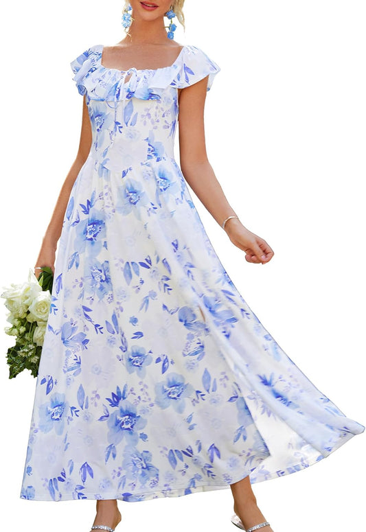 2025 Womens Maxi Dresses Summer Off Shoulder Floral Dress