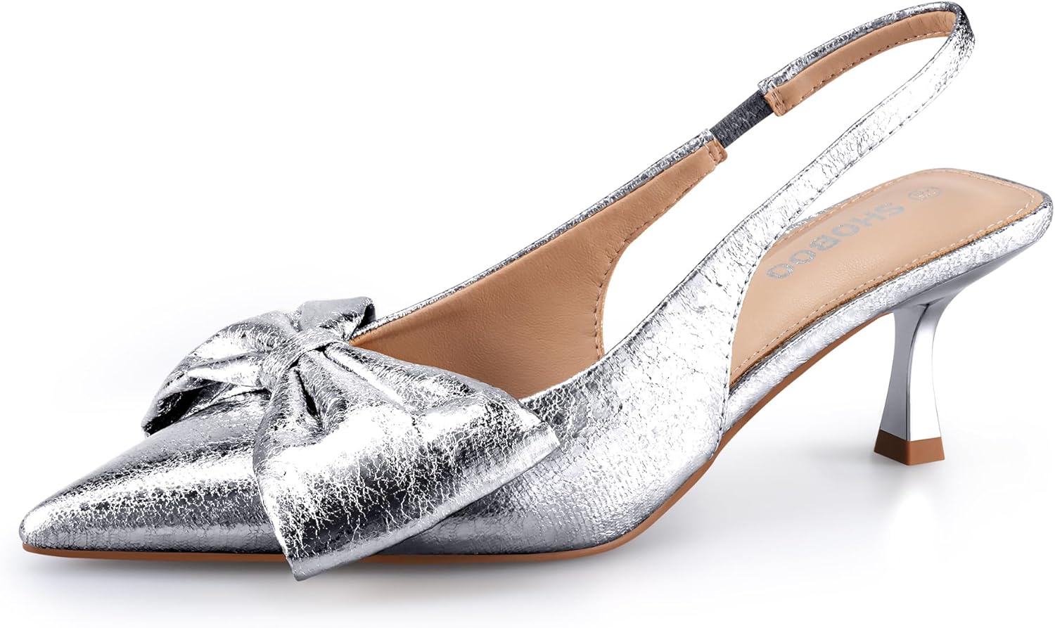 Women's Bow Slingback Heels with Pointed Toe and Kitten Pumps