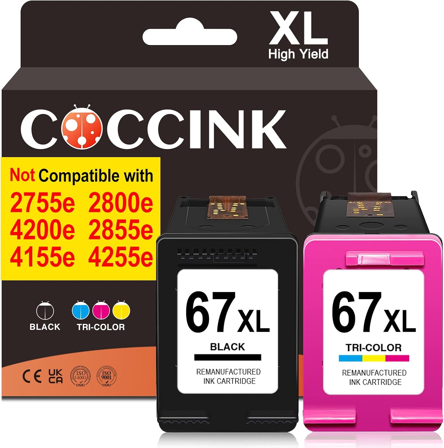 COCCINK 67XL Ink Cartridges for HP Envy Printers - High Yield
