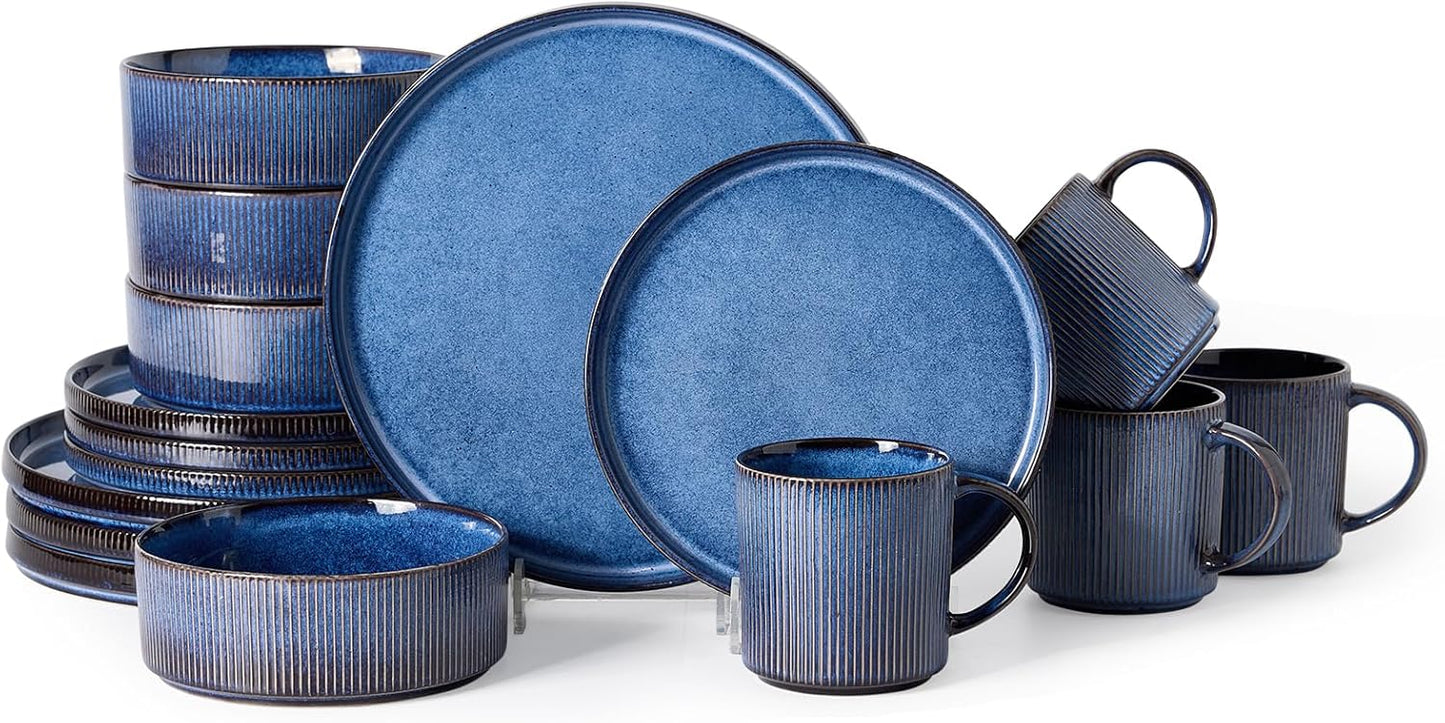 Starry Blue Ceramic Dinnerware Set - 16 Pieces Modern Design