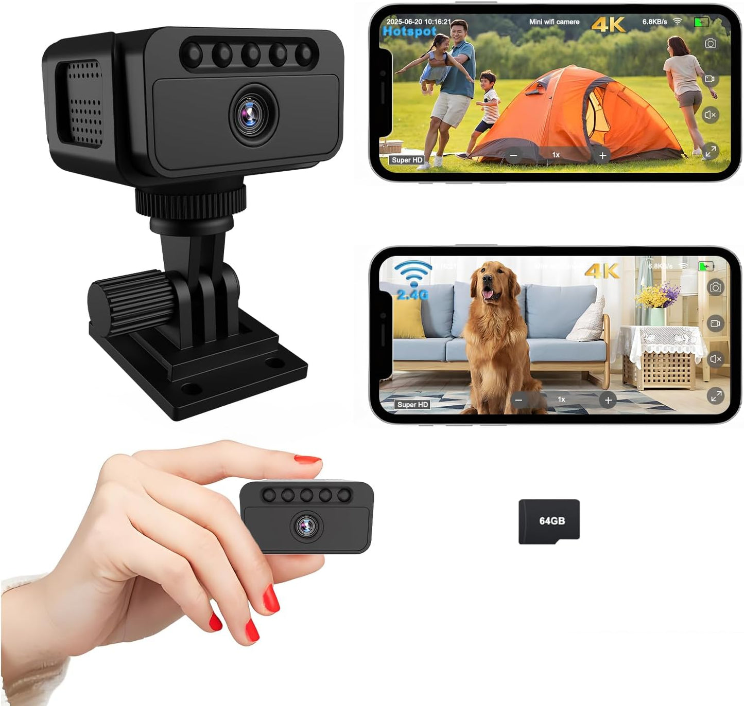 Spy Camera 4K with Night Vision and 64GB Storage for Security