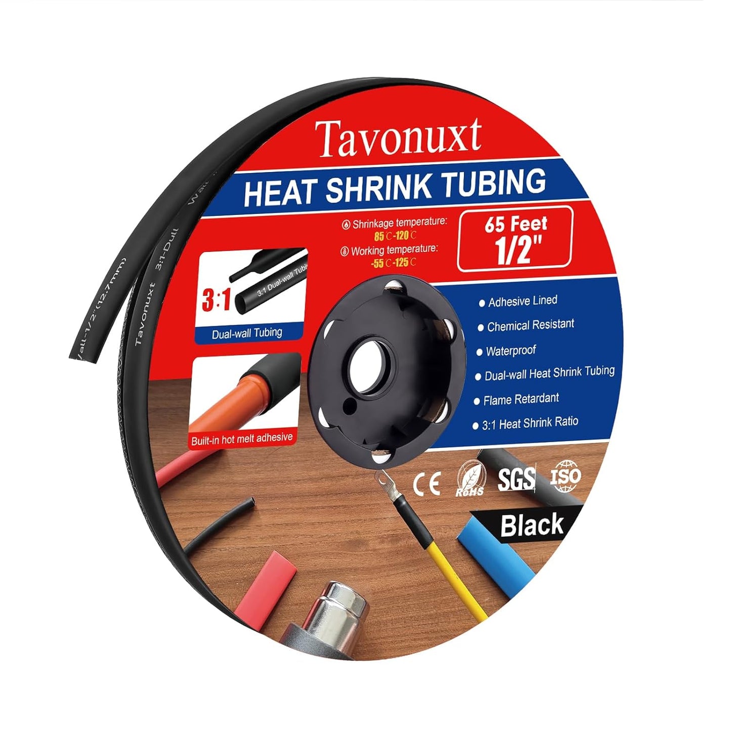 1/2 in 65ft Heat Shrink Tubing with Adhesive Lining for All Uses