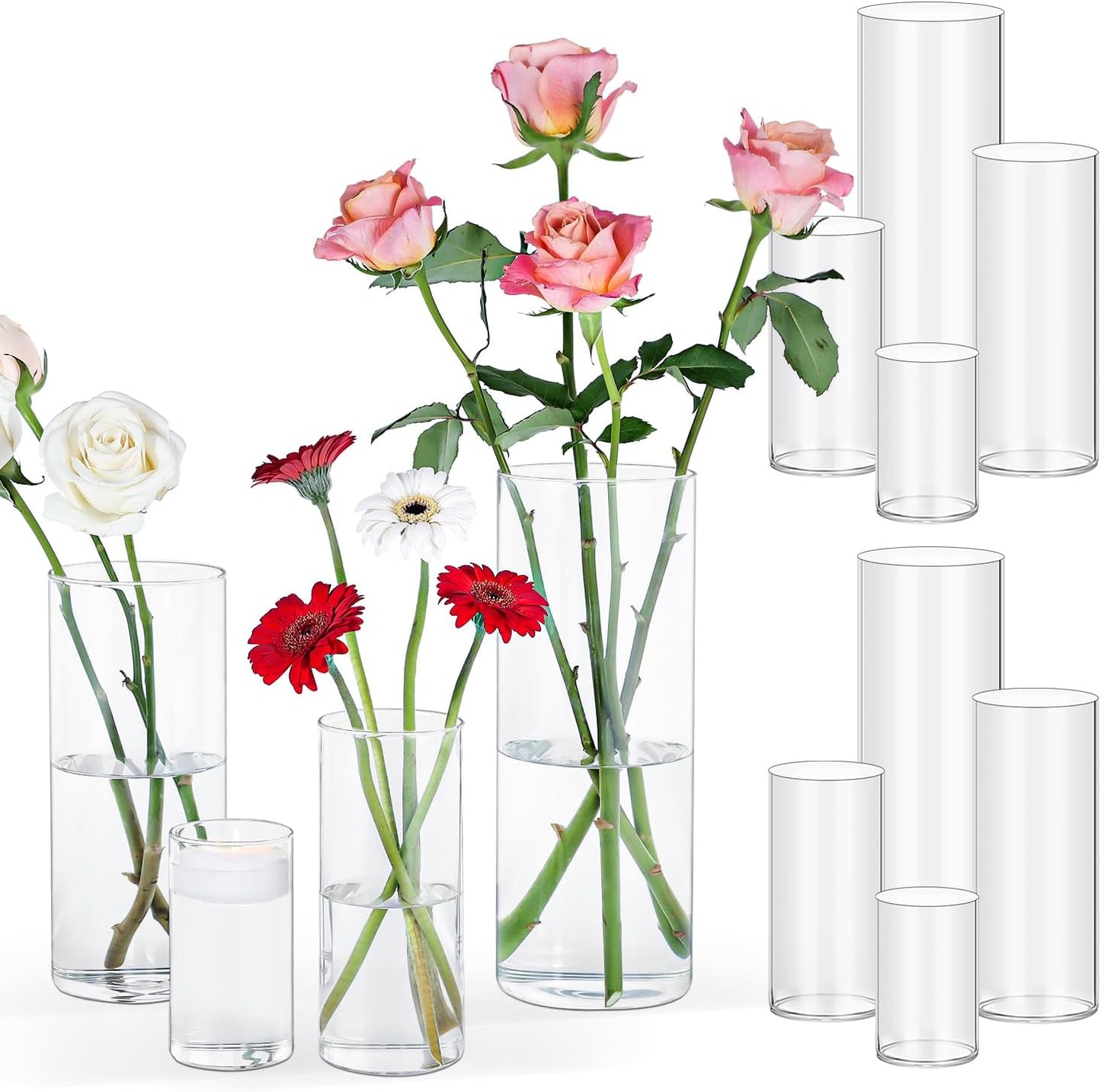 12 PCS Clear Cylinder Vases for Stunning Centerpieces and Decor