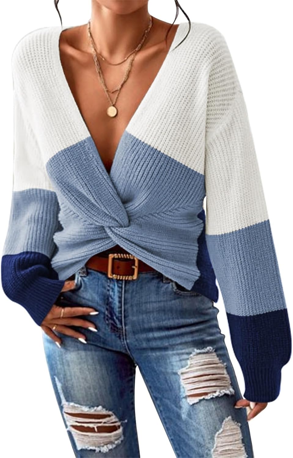 Pink Queen Women's Casual Pullover Sweater with Twist Knot Design
