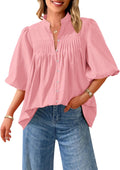 PRETTYGARDEN Summer Lantern Sleeve V Neck Blouse - Lightweight, Loose