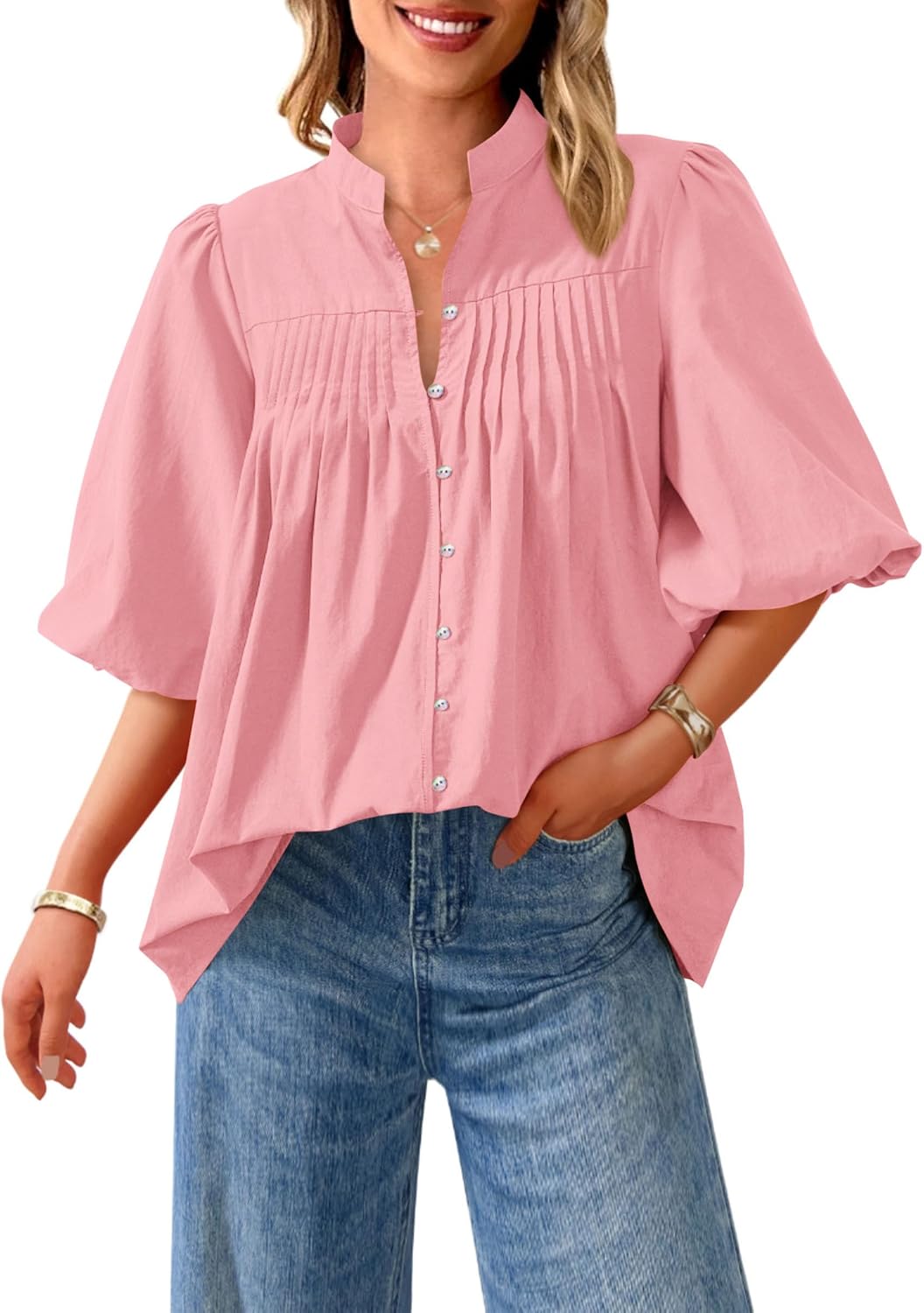 PRETTYGARDEN Women's Summer Short Lantern Sleeve Tops Review