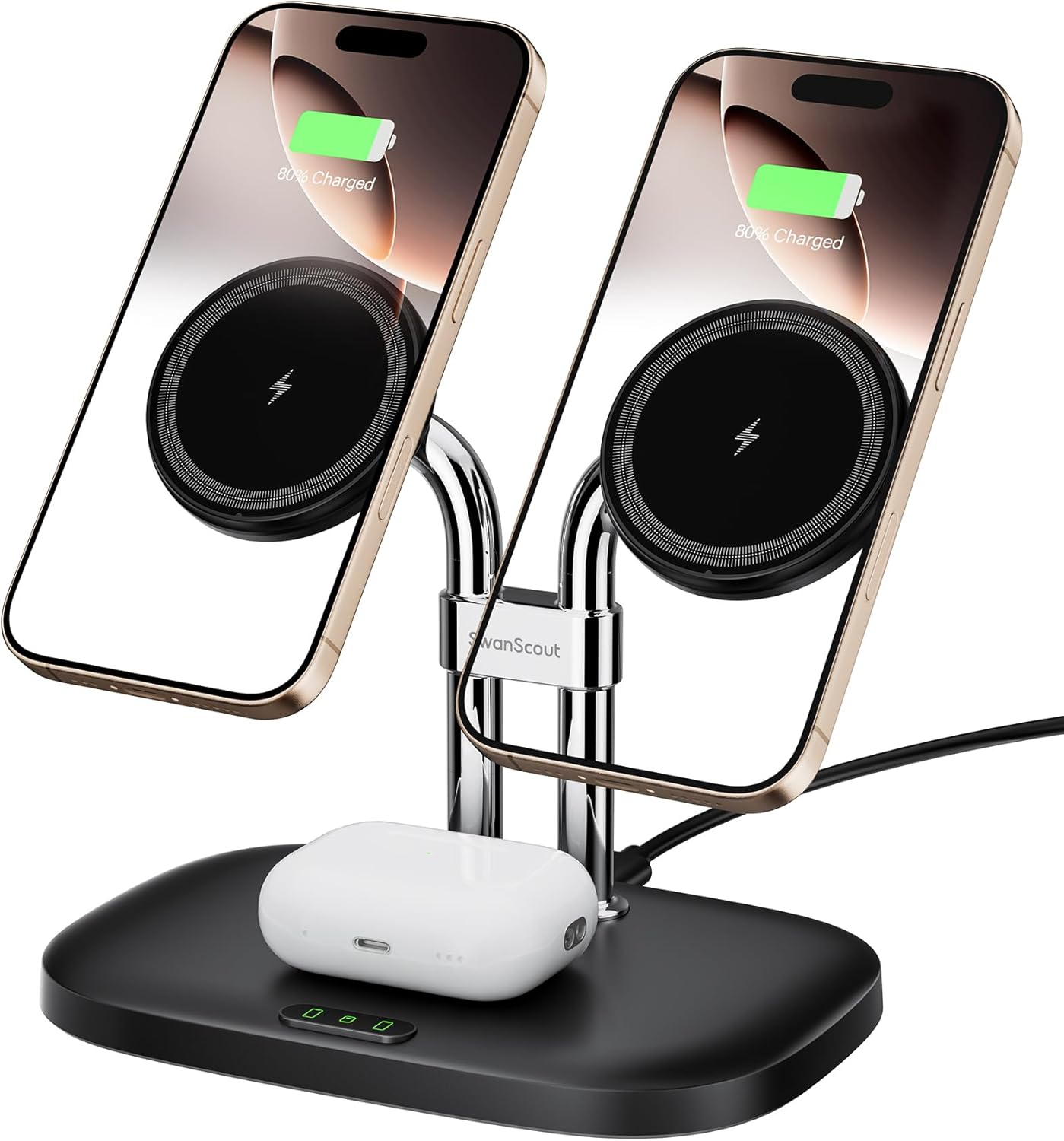 SwanScout Dual Magnetic Wireless Charger - Fast Charging for iPhone & AirPods (Black)