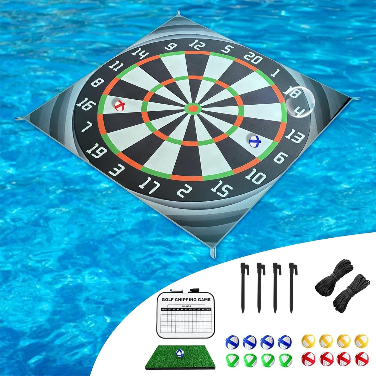 Large Floating Pool Golf Set | Outdoor Fun | 16 Balls & Scorecard | XonLio