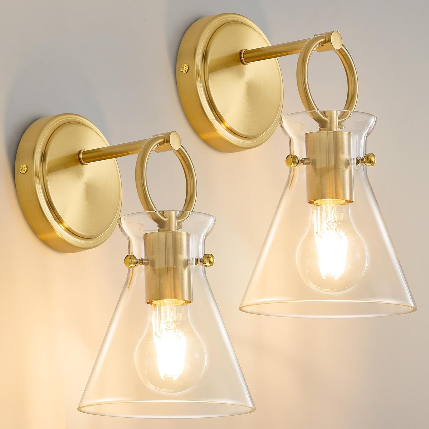 Gold Wall Sconces Set of 2 Modern Vanity Light Fixtures