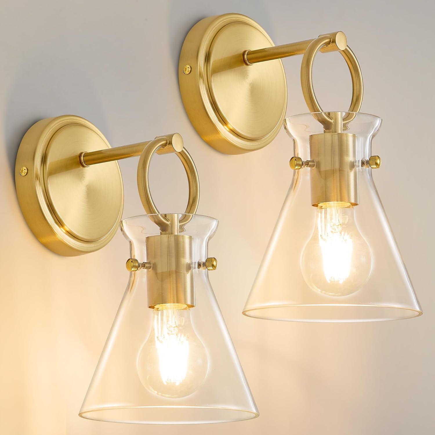 Gold Wall Sconces Set of 2 Modern Vanity Light Fixtures