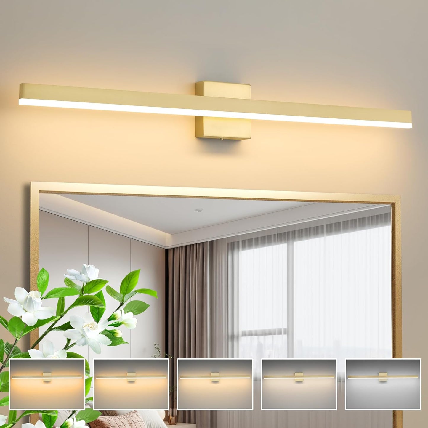 Gold Bathroom Vanity Light 39.4in Dimmable 5CCT LED Fixture