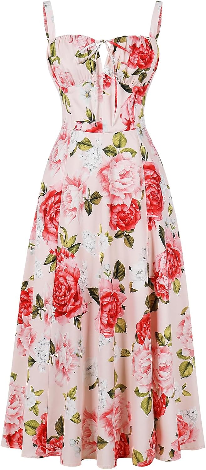 Floral Corset Dress for Women - Boho Midi Sundress Style