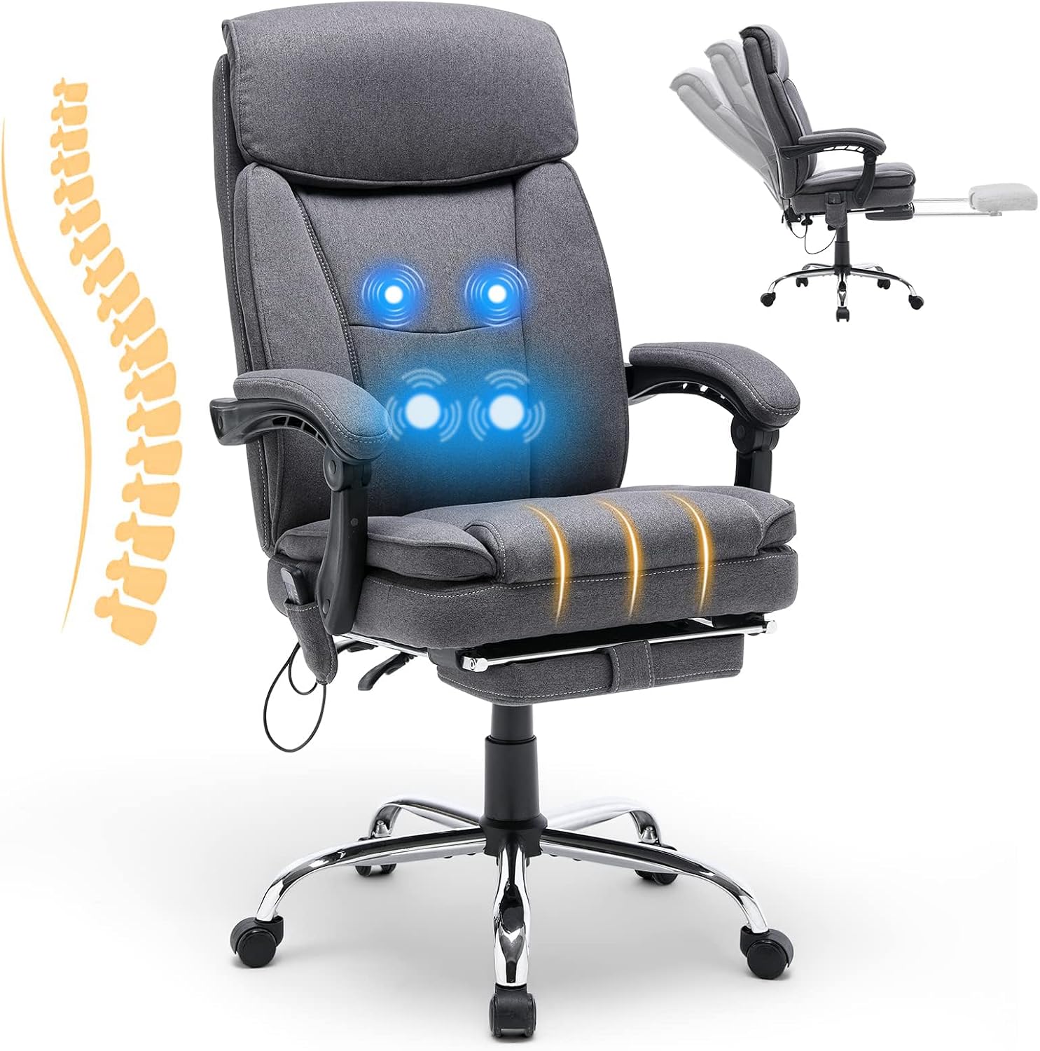 Massage Reclining Office Chair, Ergonomic High Back, Dark Grey