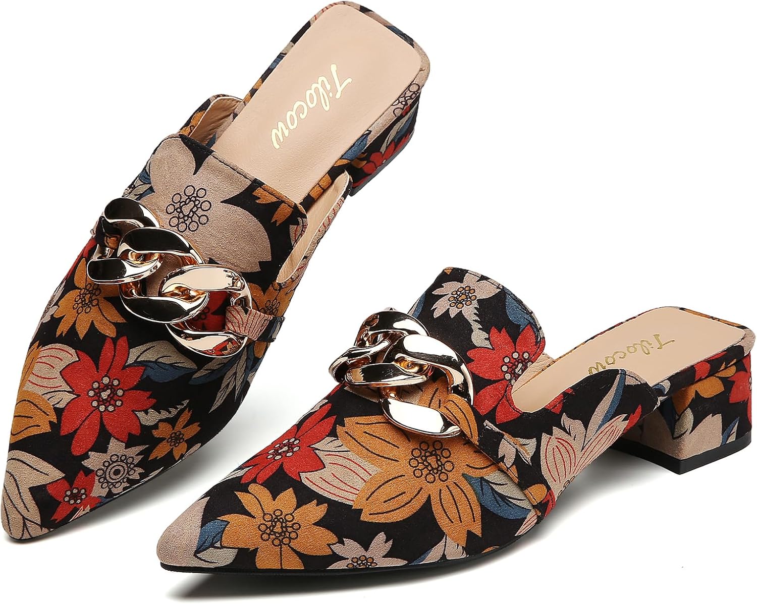Tilocow Metal Chain Decor Mules Heels for Women Stylish