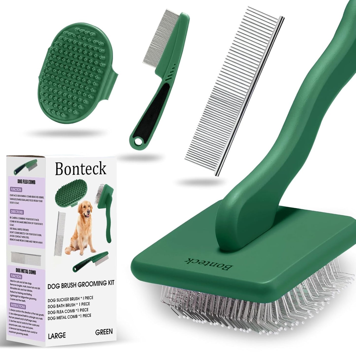 Dog Slicker Brush Grooming Kit for Long Haired Dogs - 4PCS