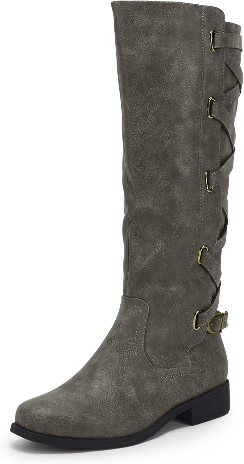 Strappy Motorcycle Knee High Boots for Women by Syktkmx