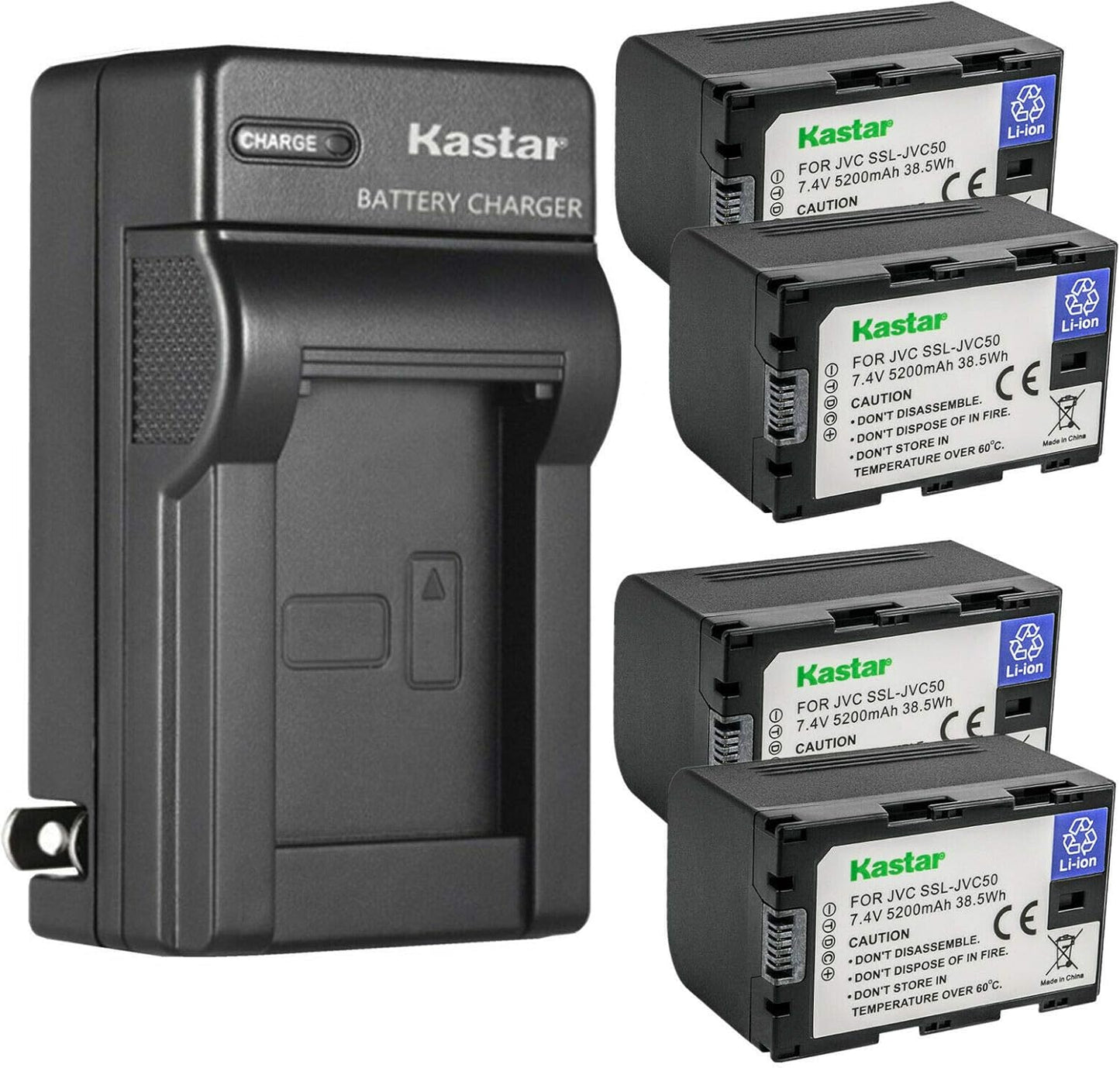 Kastar 4-Pack Battery and AC Wall Charger for JVC Cameras