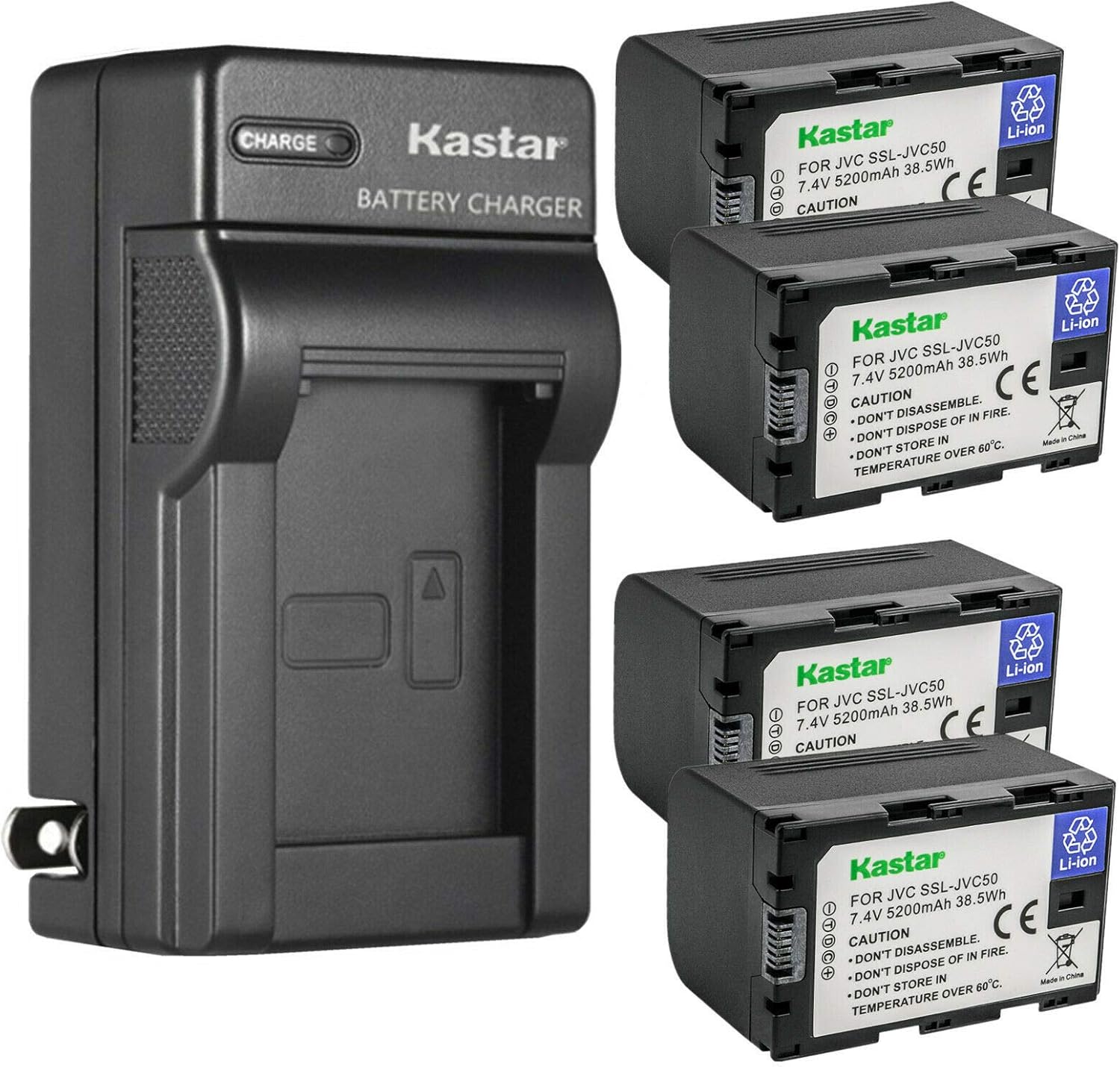 Kastar 4-Pack Battery and AC Wall Charger for JVC Cameras