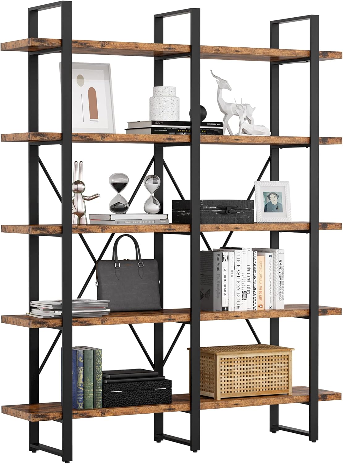 IRONCK Double Wide Bookshelf - 5 Tier Open Shelves