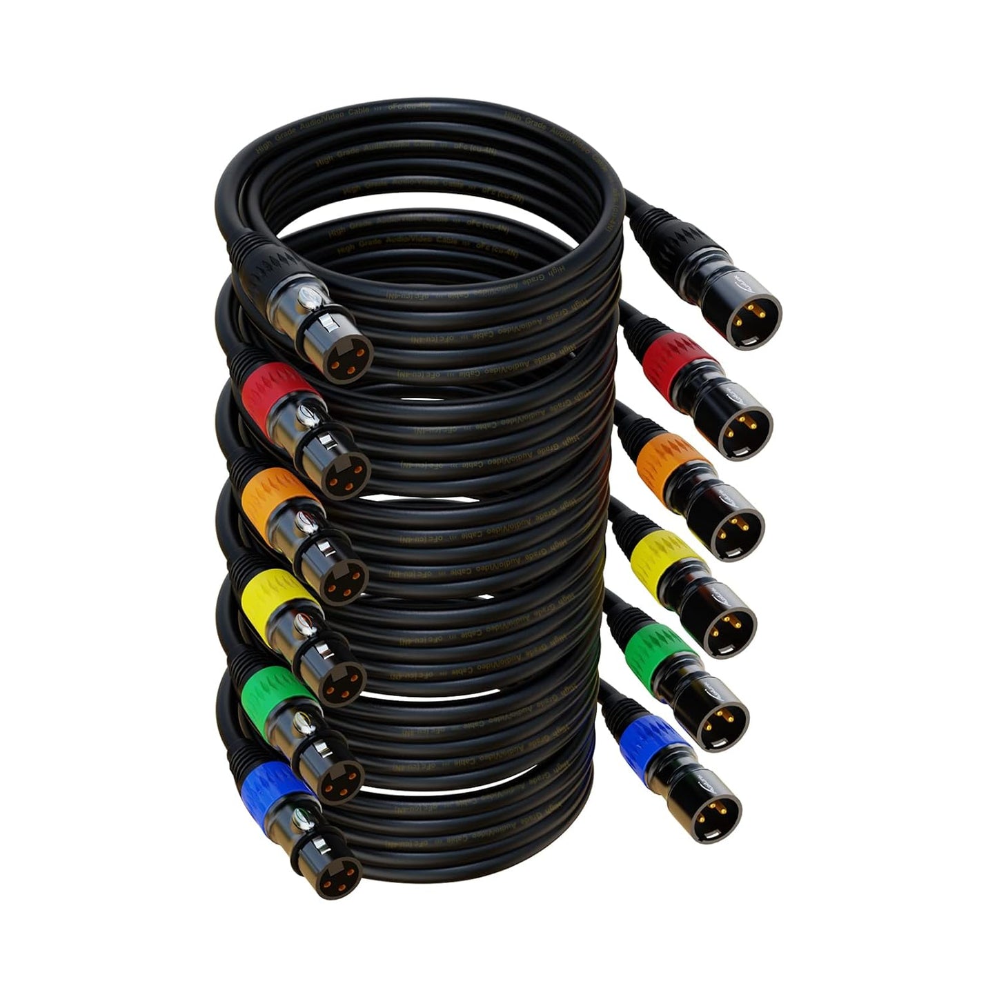 XLR Cables 25 ft 6 Pack with Gold-Plated Connectors for Sound