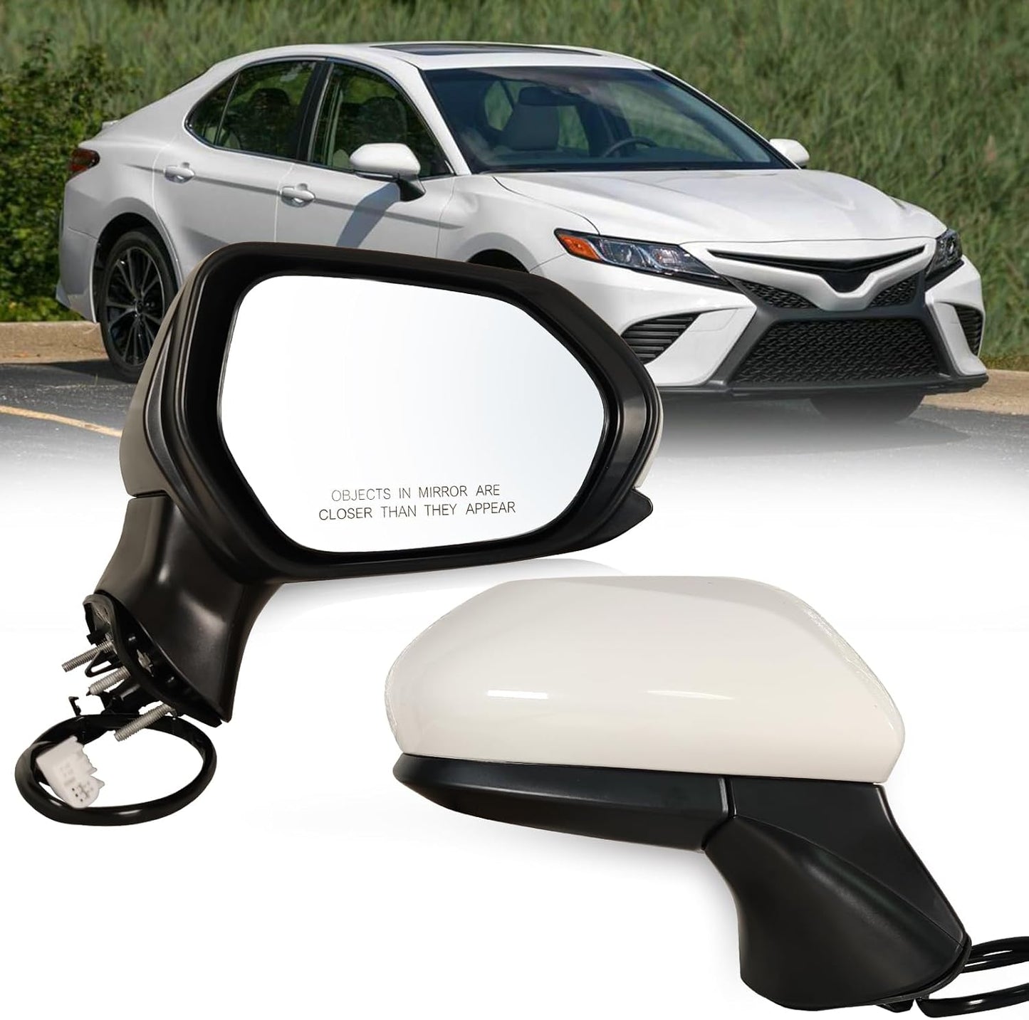 Right Passenger Side Mirror for 2018-2024 Toyota Camry - Super White