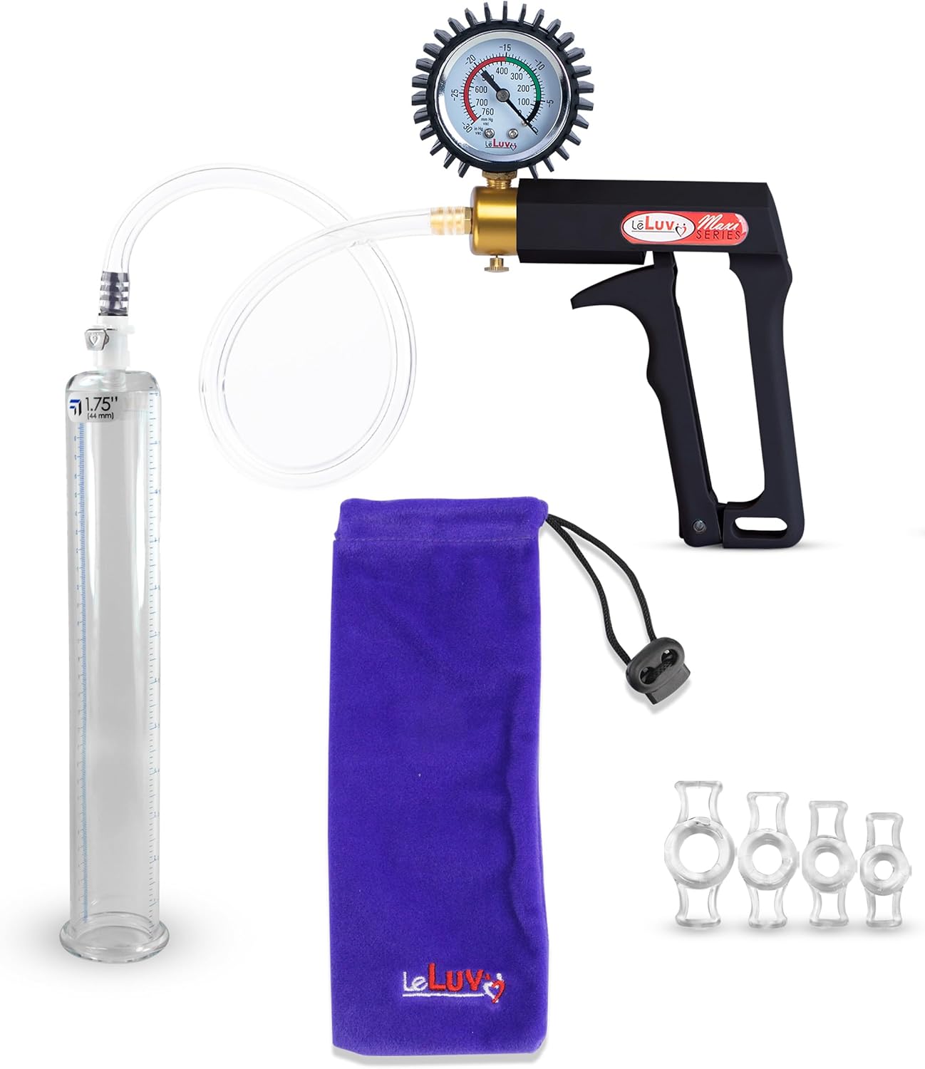LeLuv Penis Pump Maxi Black Handle with Constriction Rings Bundle
