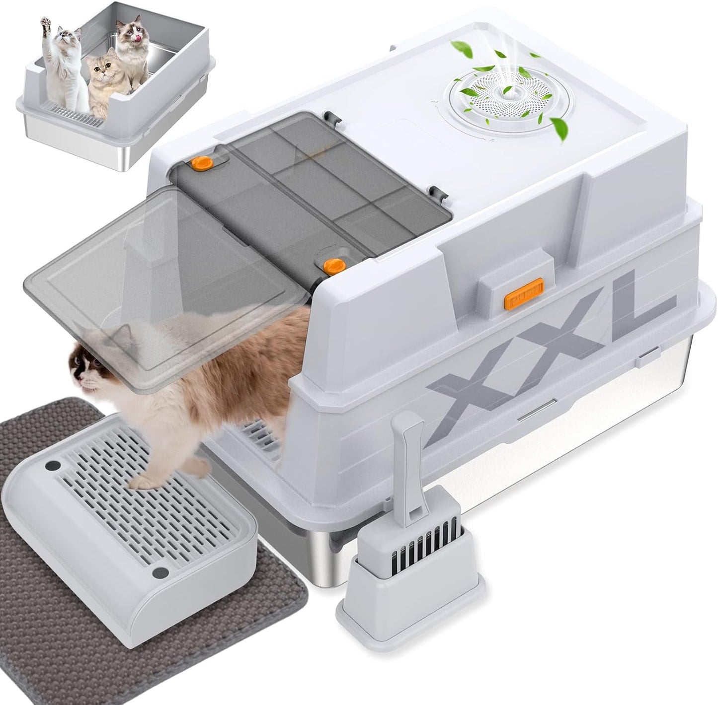 XXL Stainless Steel Litter Box for Big Cats with Lid & Scoop