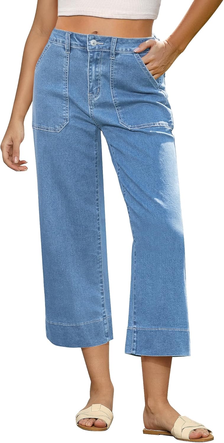 GRAPENT Capri Jeans for Women High Waisted Wide Leg Style