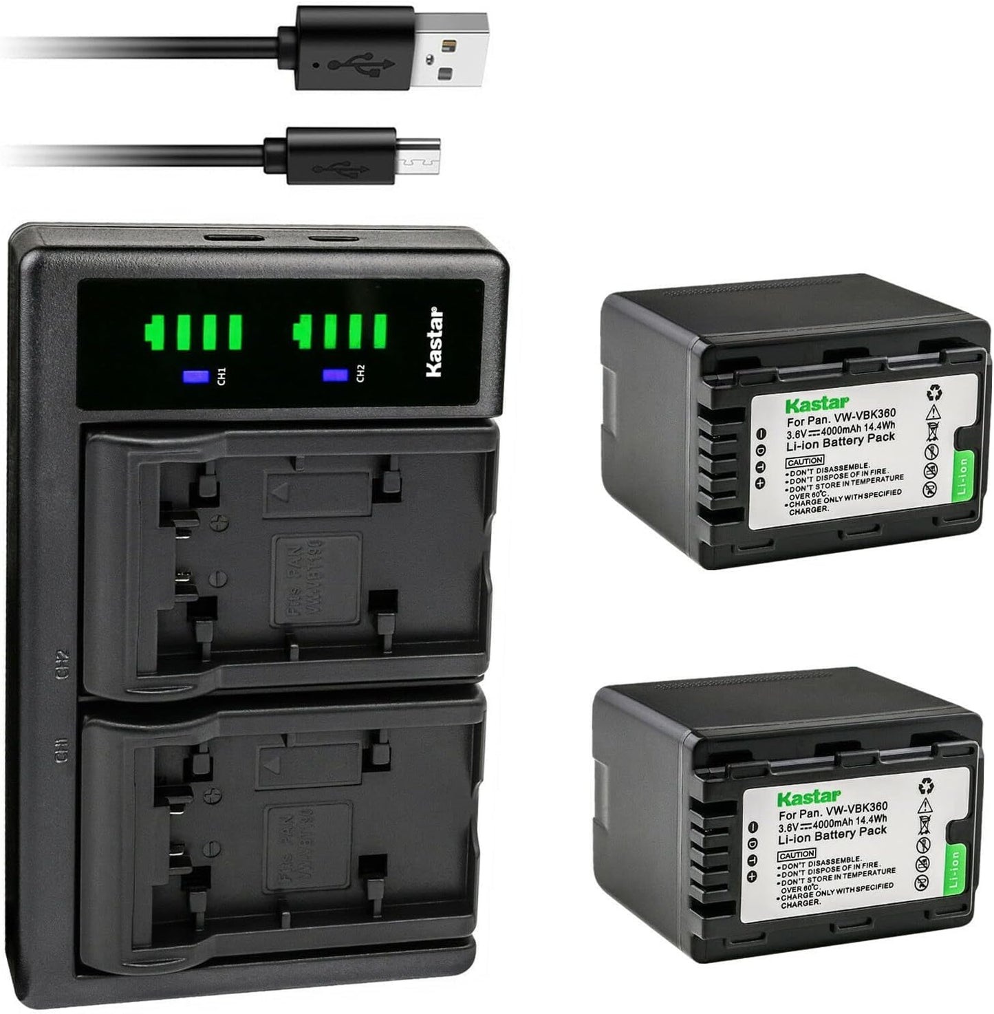 Kastar 2-Pack VW-VBK360 Battery and USB Charger for Panasonic