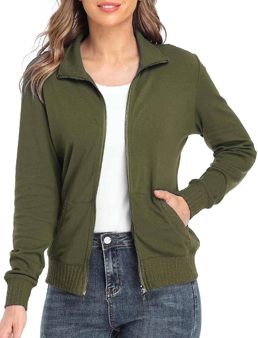 Women's Zip Up Sweatshirt Jacket for Running and Casual Wear