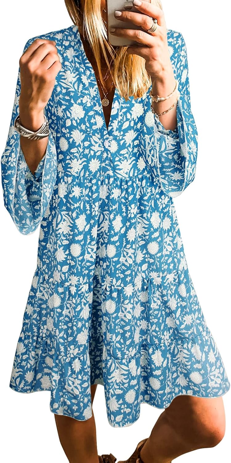 Bohemian Tribal Print Flowy Mini Dress for Women in Summer